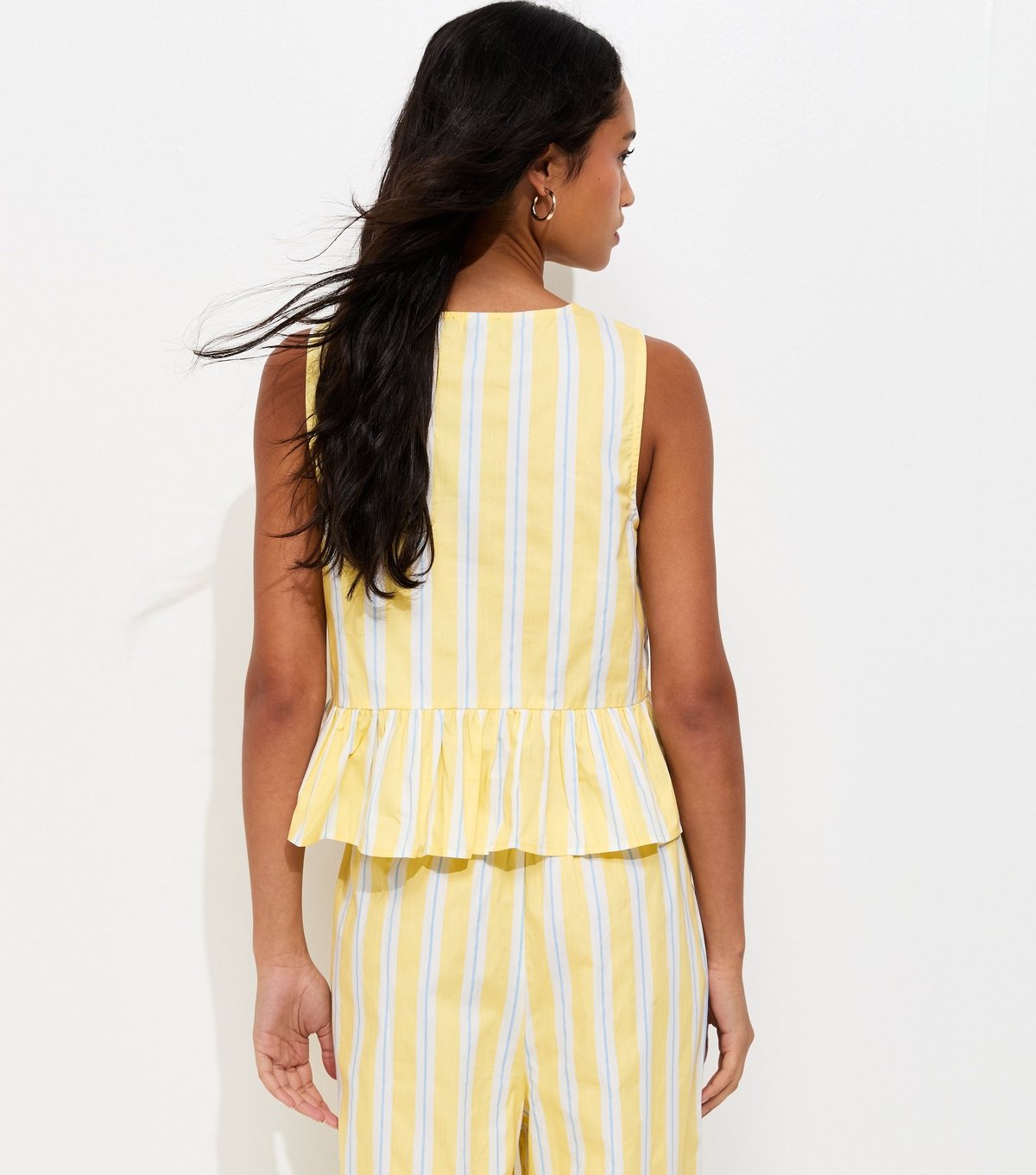 New Look Women's Light Yellow Striped Peplum Hem Button Front Top New Look - 4