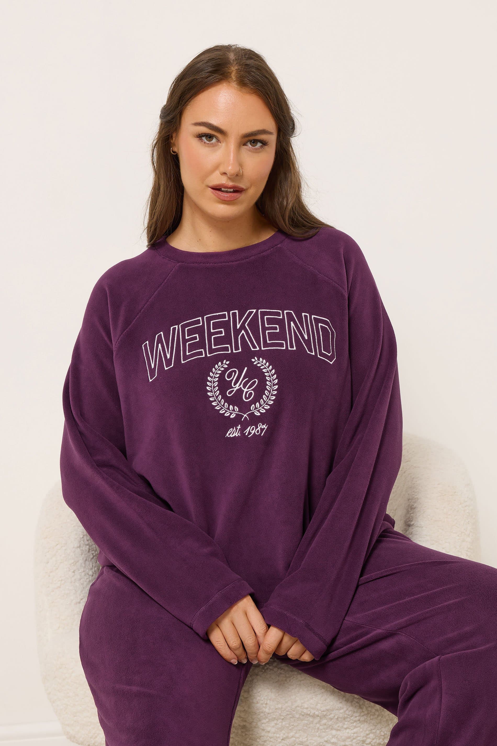 Yours Plus Size Burgundy Red 'Weekend' Fleece Top