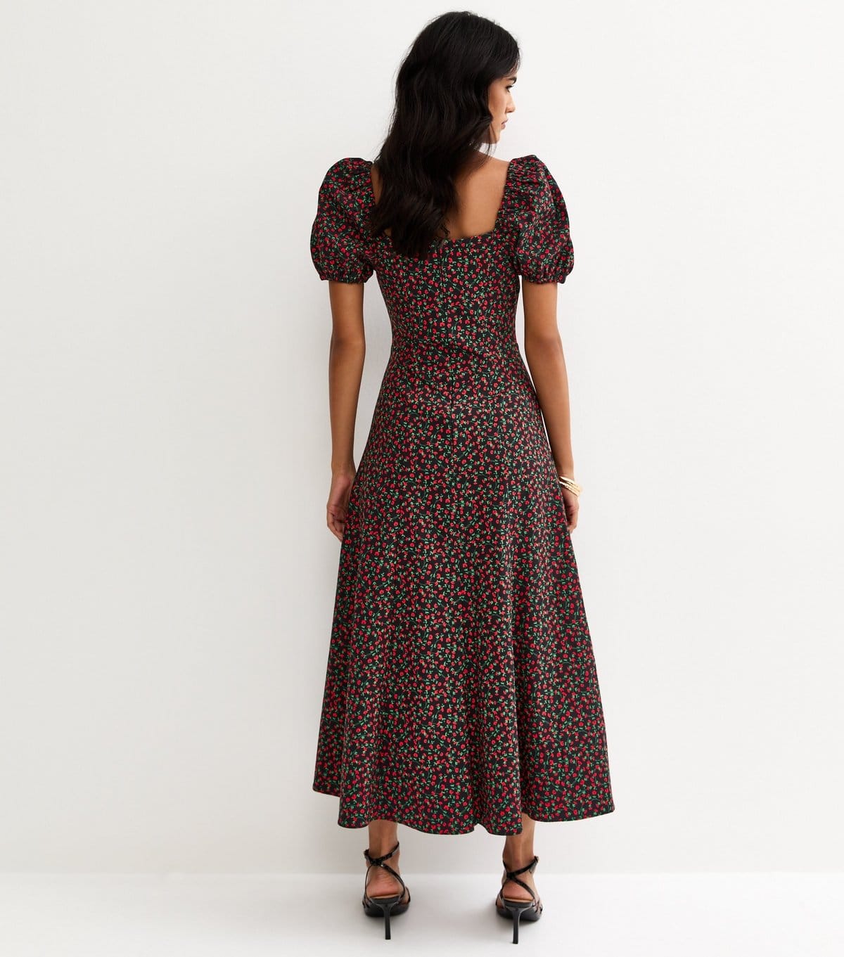 New Look Women's Black Ditsy Floral Sweetheart Neck Midi Dress New Look - 4