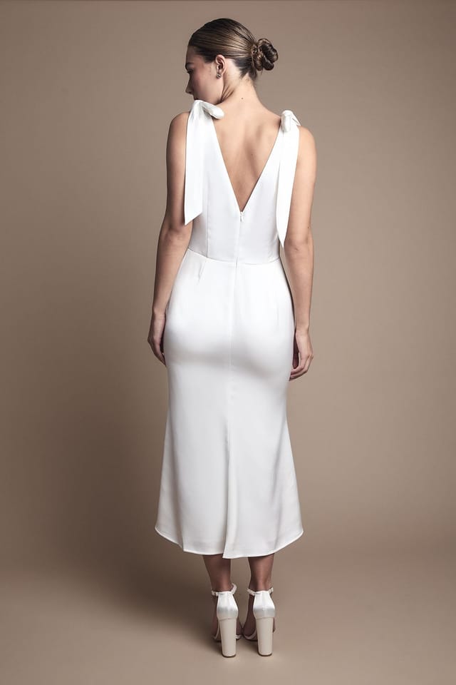 Coast Coast Women's Satin Back Crepe Tie Shoulder Midi Wedding Dress in Ivory - 3