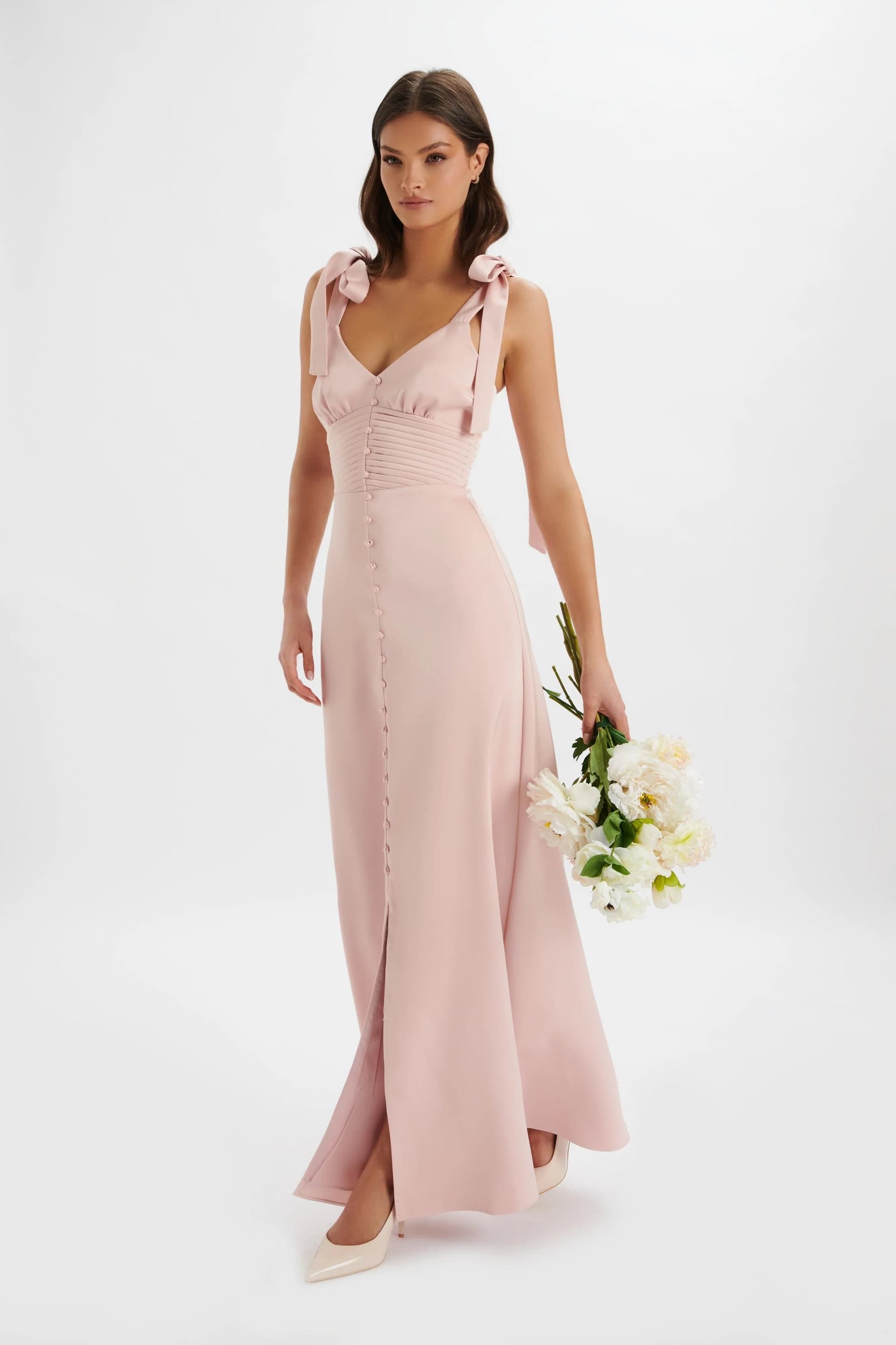 Lavish Alice Lavish Alice REVE Satin Tie Shoulder Maxi Dress in Pink L UK14