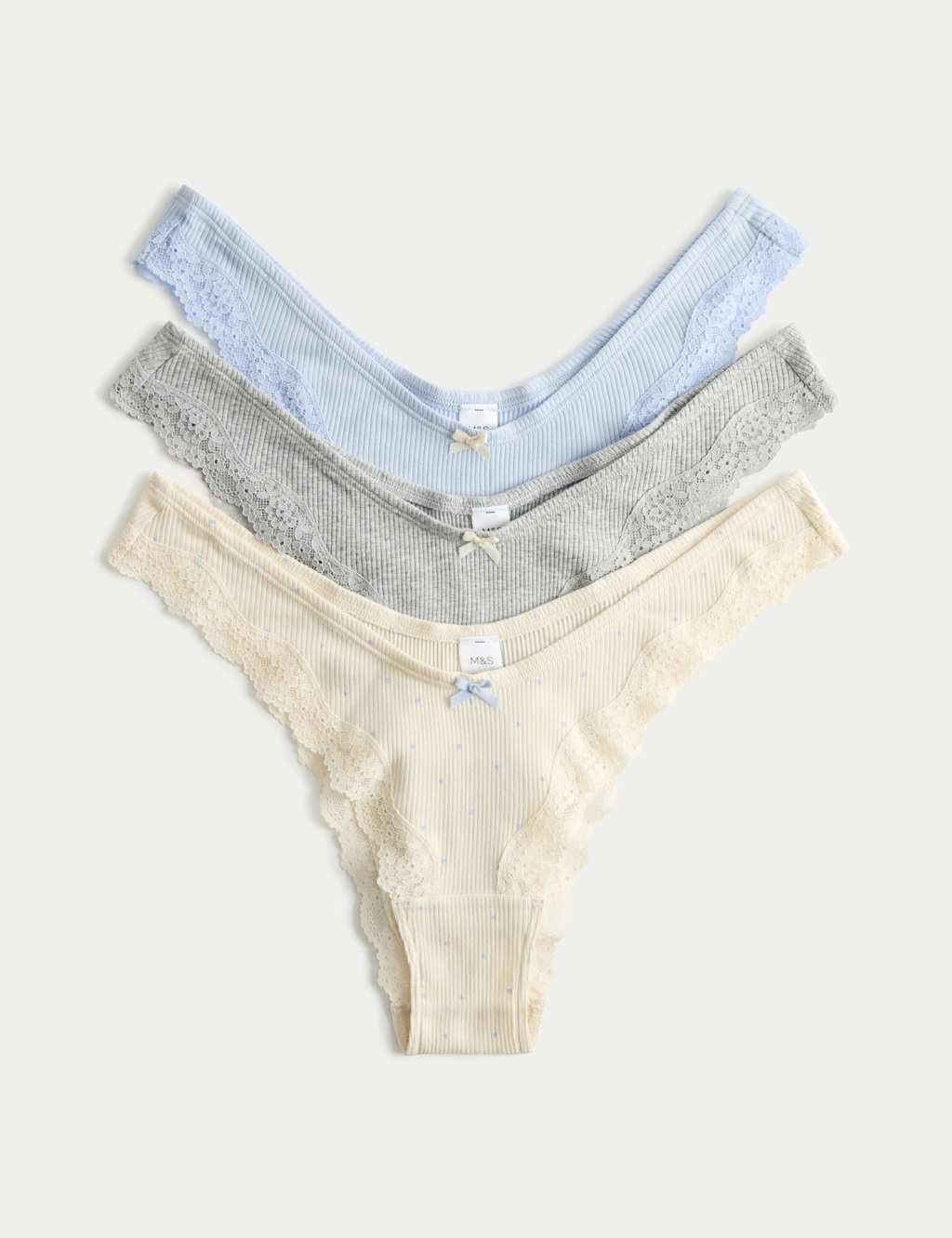 Marks & Spencer M&S 3 Pack Cotton Rich Rib Miami Knickers Grey Mix