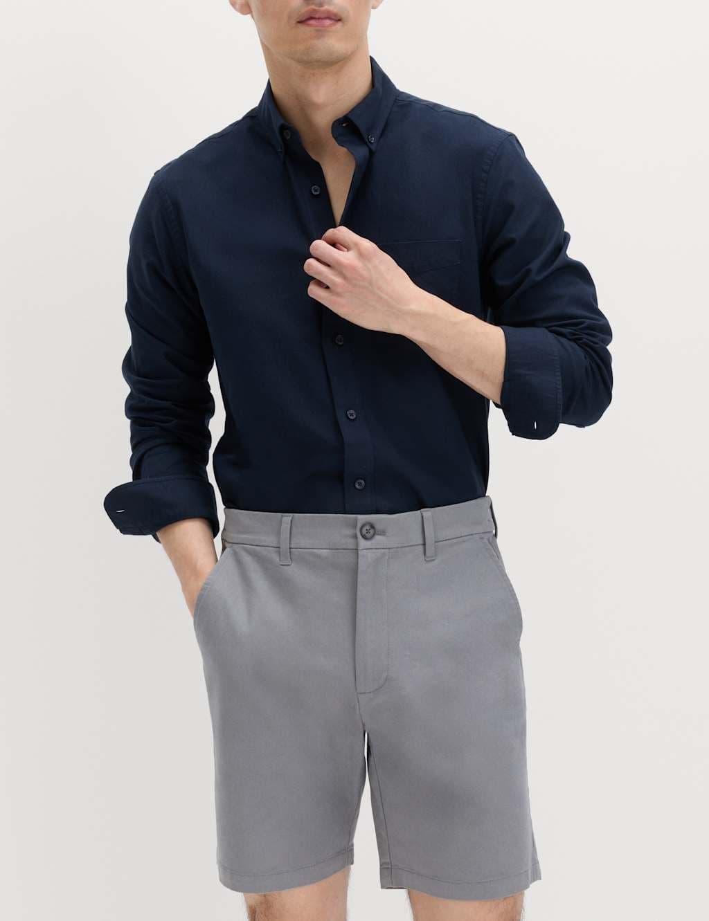 Marks & Spencer M&S Half-Elasticated Waist Stretch Chino Shorts Ash Grey