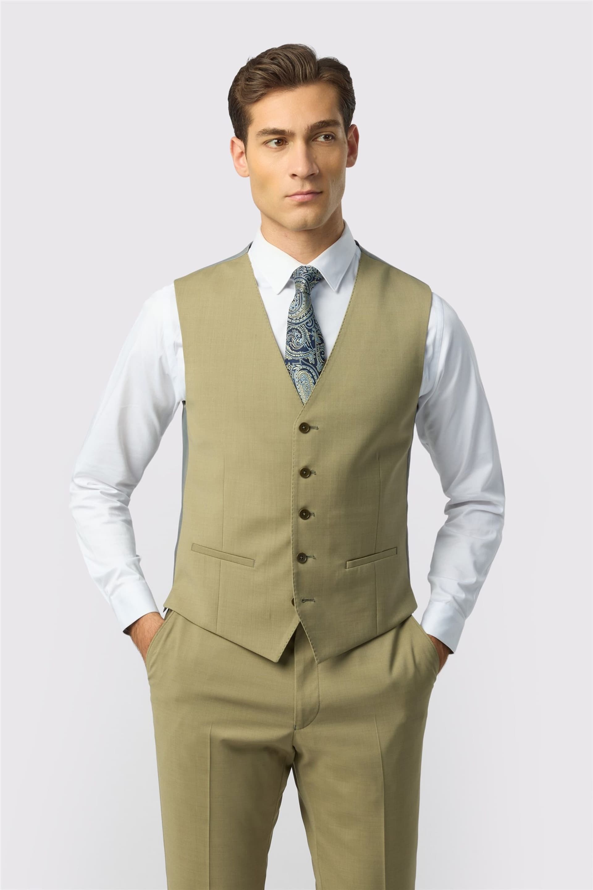 Ted Baker Ted Baker Men's Single Breasted Five Button Slim Fit Waistcoat in Stone