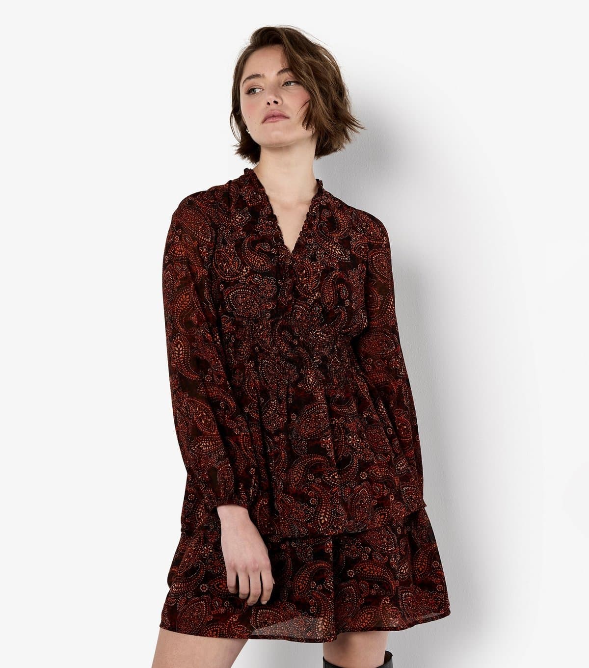 Apricot Women's Orange Paisley Ruffle Mini Dress Apricot New Look