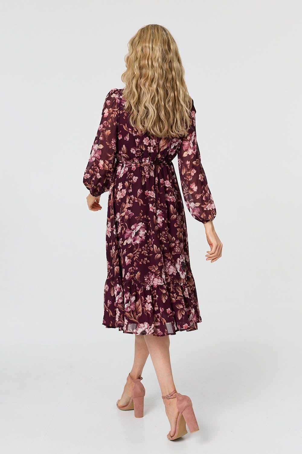 Izabel London Izabel London Women's Floral Semi Sheer Mesh Layer Midi Dress in Red - 3