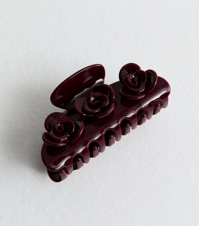 New Look Dark Burgundy Rose Detail Hair Claw Clip New Look - 3