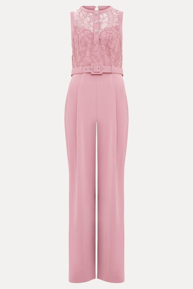 Phase Eight Phase Eight Women's Ivanna Lace Bodice Belted Jumpsuit in Dusty Pink - 2