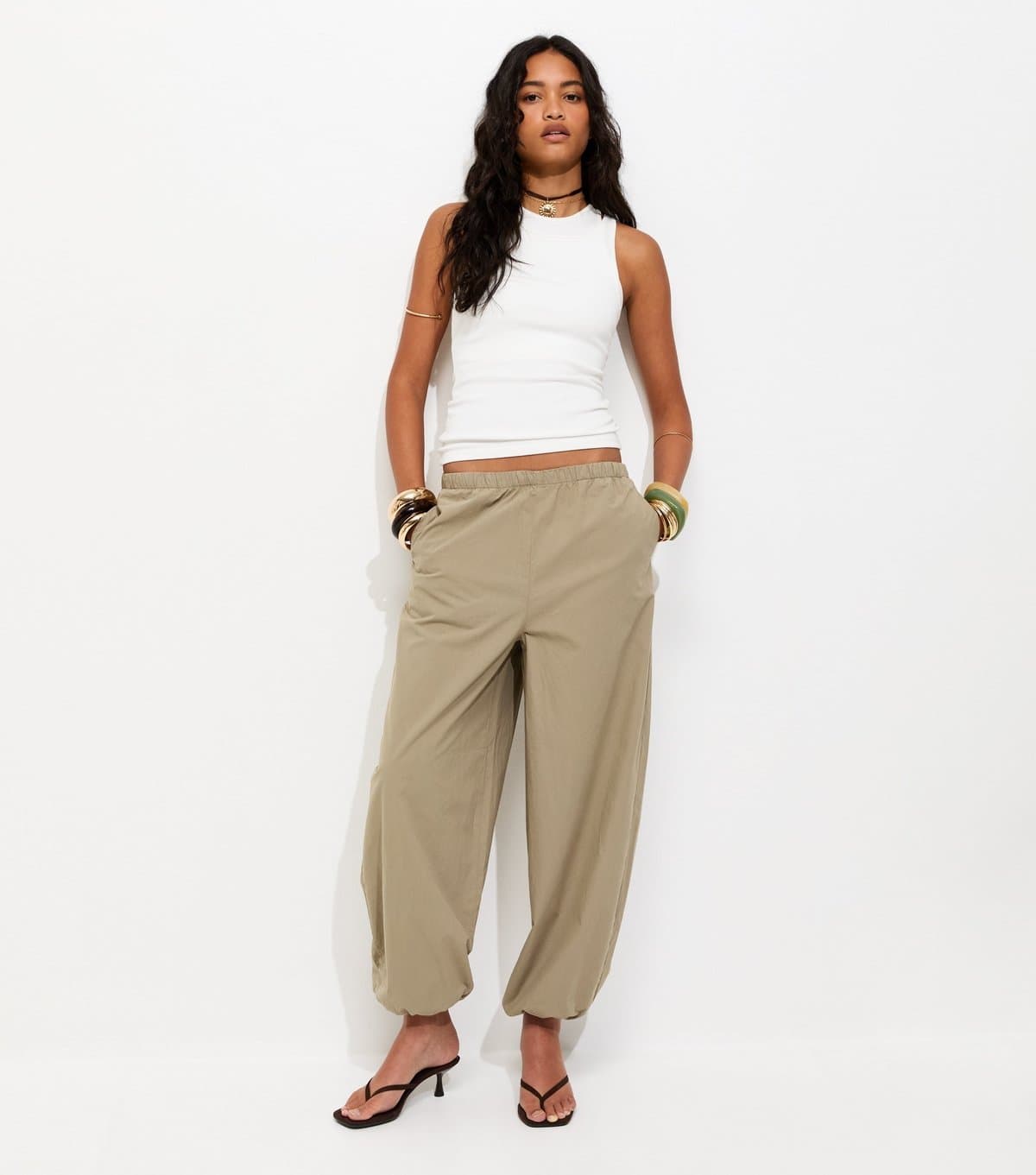 New Look Women's Light Khaki Tapered Balloon Parachute Trousers New Look