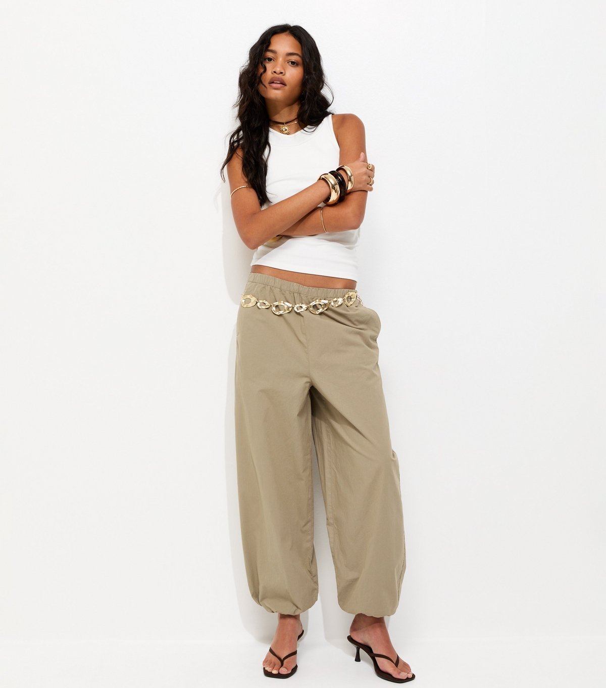 New Look Women's Light Khaki Tapered Balloon Parachute Trousers New Look - 3