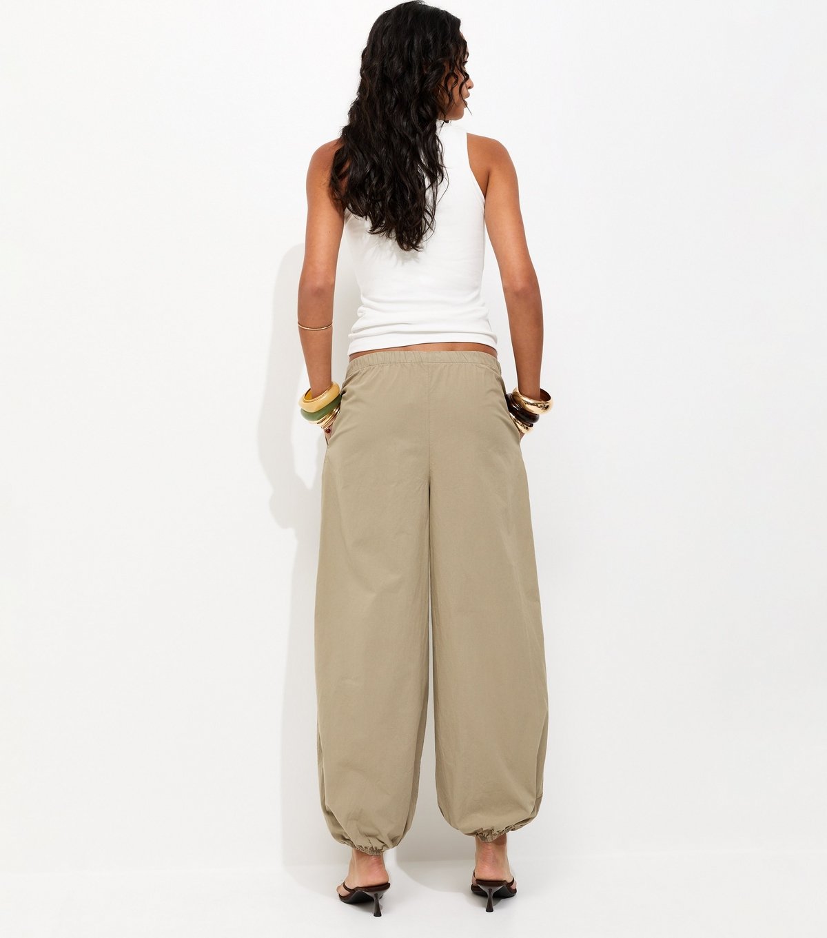 New Look Women's Light Khaki Tapered Balloon Parachute Trousers New Look - 4