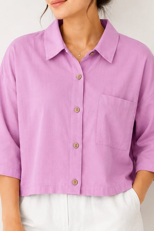 Gini London Gini London Women's Mauve Cotton Cropped Button Up Shirt - 2