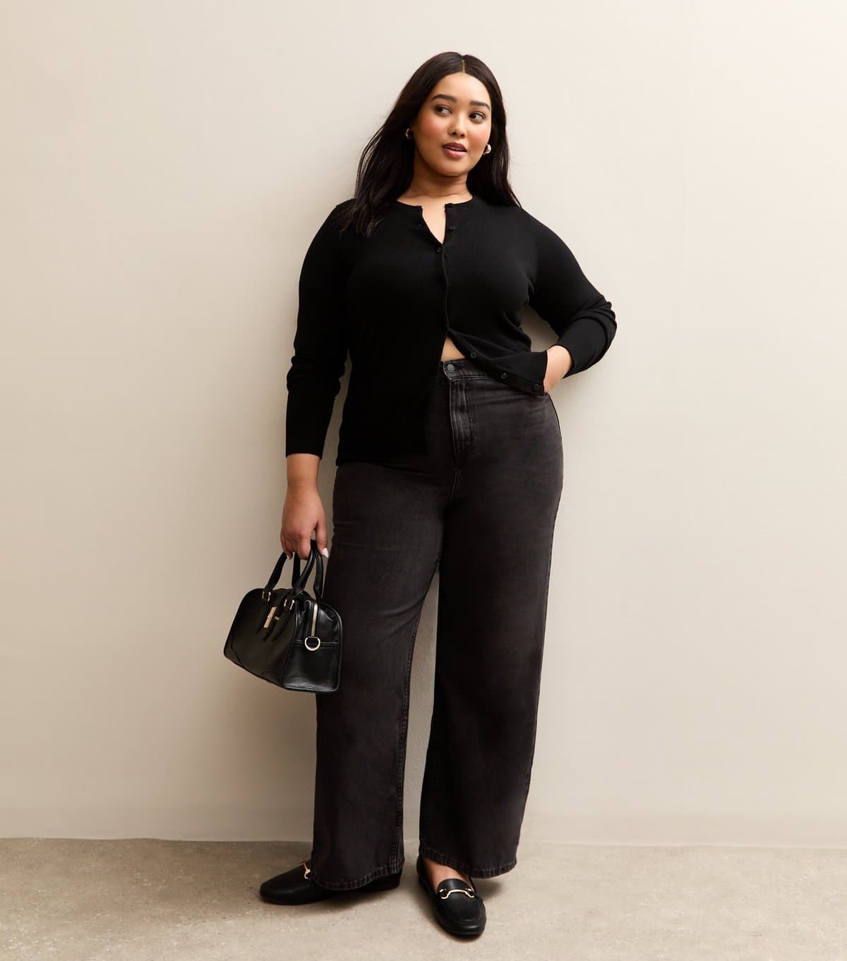 New Look Women's Plus Size Black Elasticated Wide Leg Jeans Curves New Look