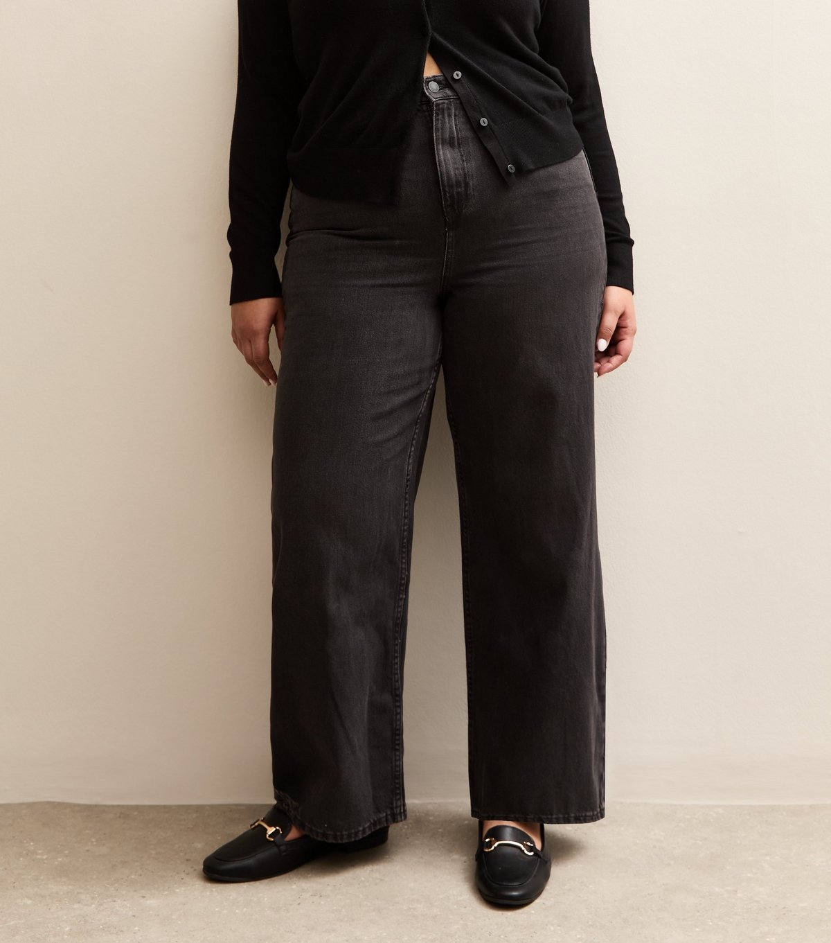 New Look Women's Plus Size Black Elasticated Wide Leg Jeans Curves New Look - 2