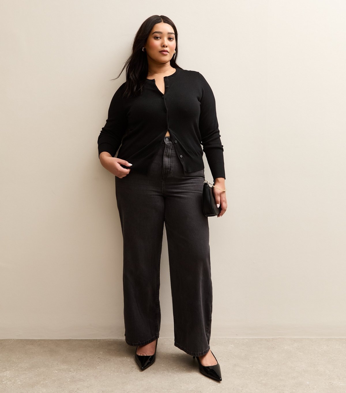 New Look Women's Plus Size Black Elasticated Wide Leg Jeans Curves New Look - 3