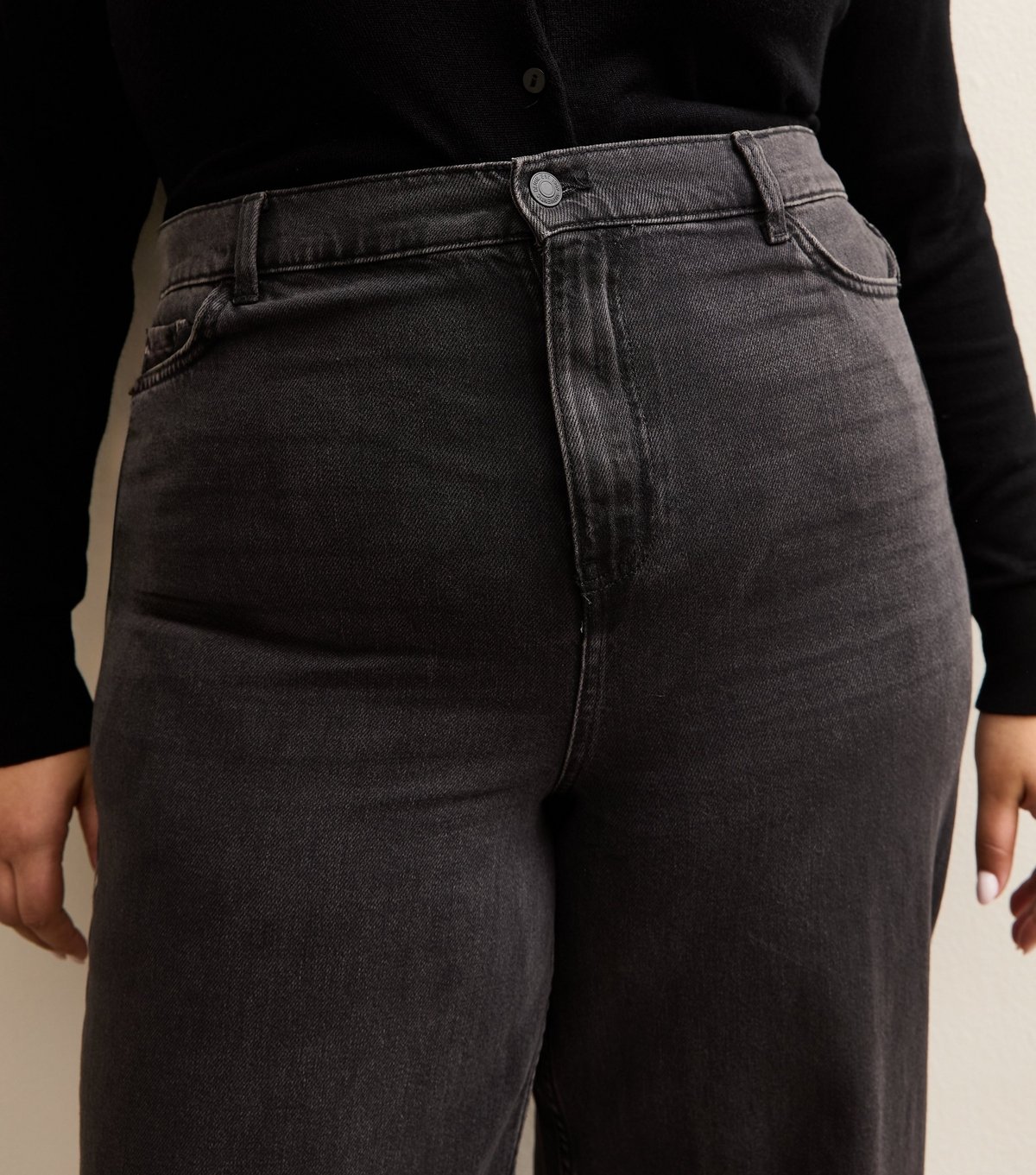 New Look Women's Plus Size Black Elasticated Wide Leg Jeans Curves New Look - 4