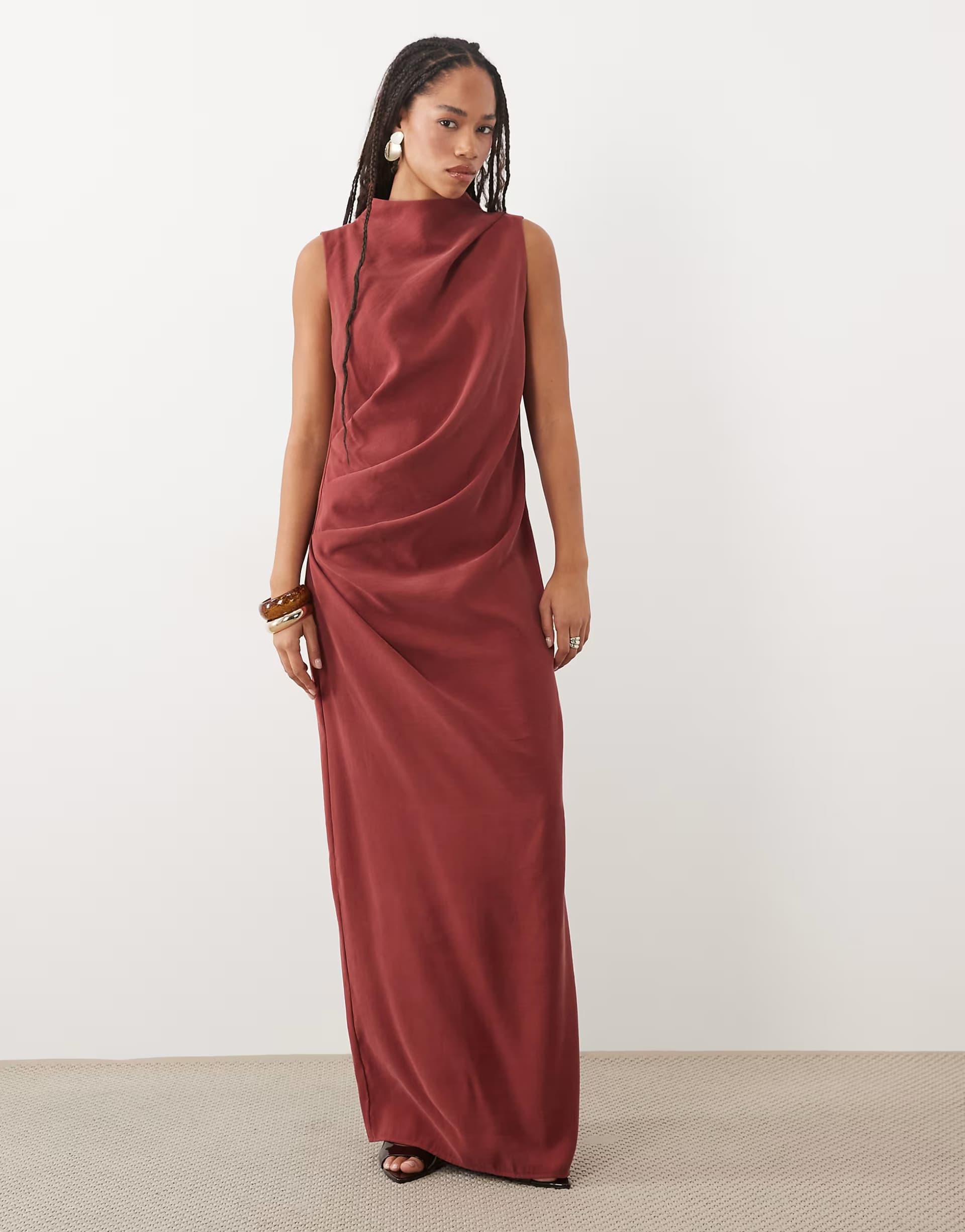 ASOS ASOS DESIGN column slouchy hip maxi dress russet brown