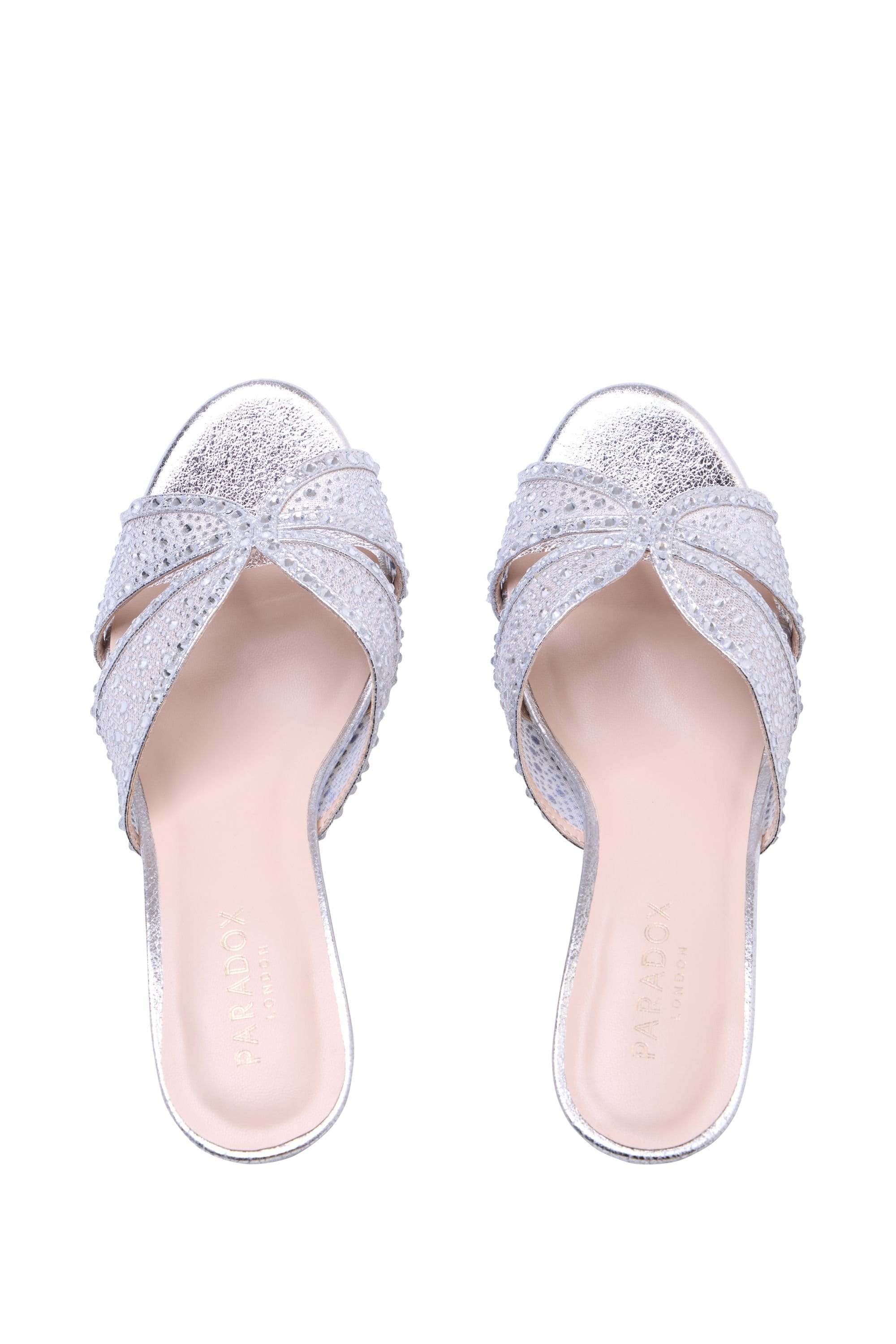 Paradox London Paradox London Women's Marisol' Diamante Flare Heel Mule in Metallic Silver - 3