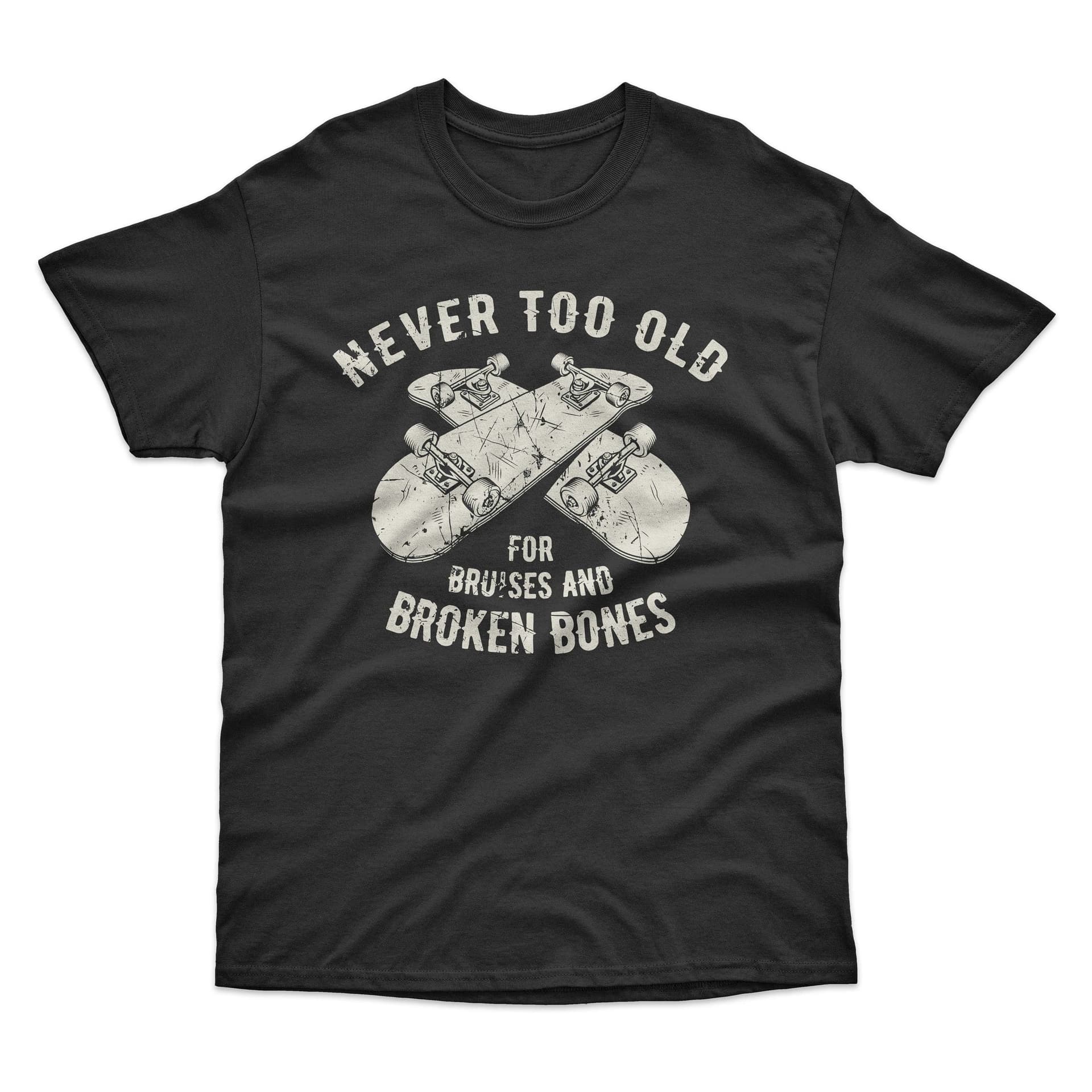 Bad Zebedee Bad Zebedee Men's Never Too Old for Bruises & Broken Bones Skateboard T-Shirt in Black