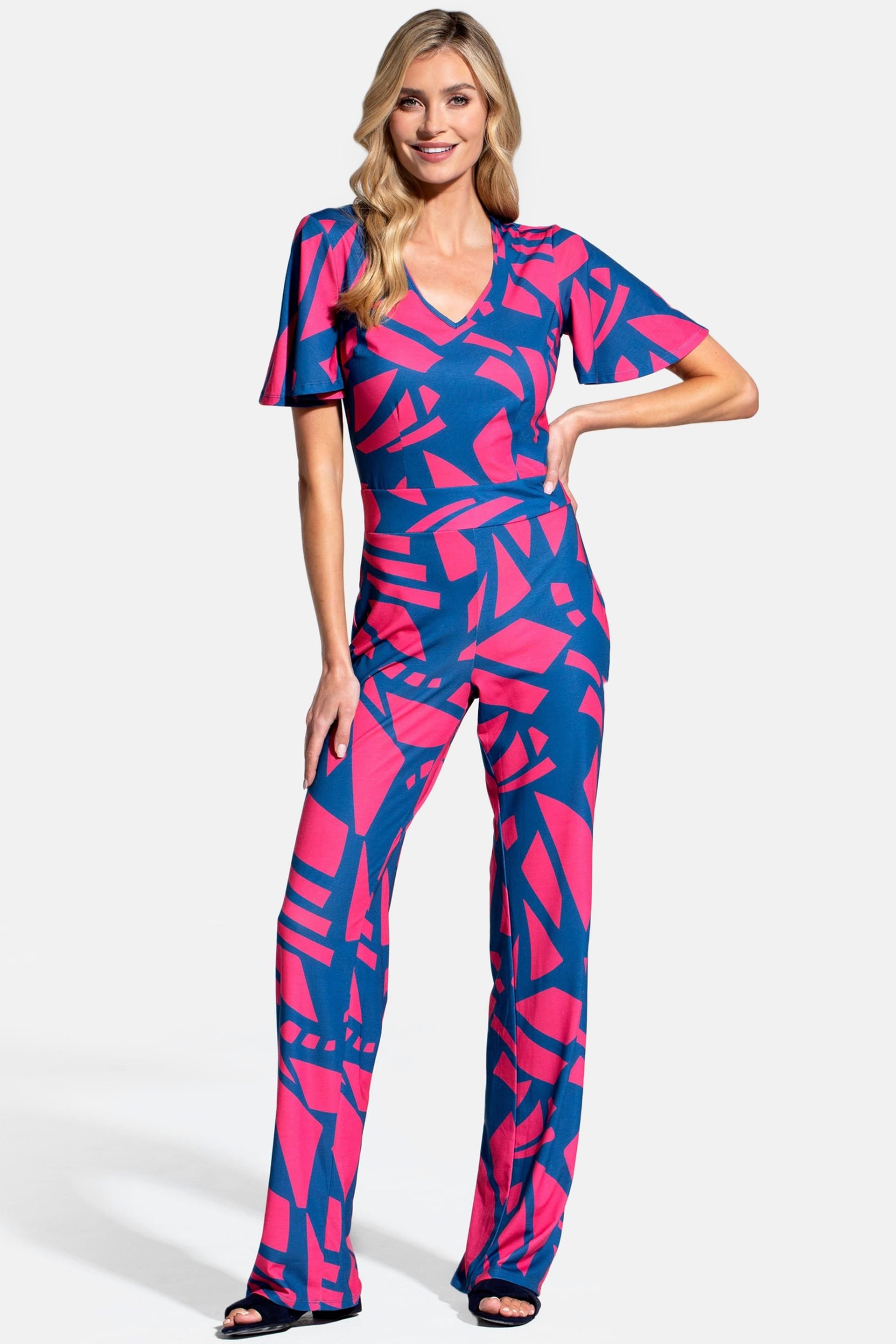 Hot Squash Teal V-neck Flare Sleeve Jumpsuit