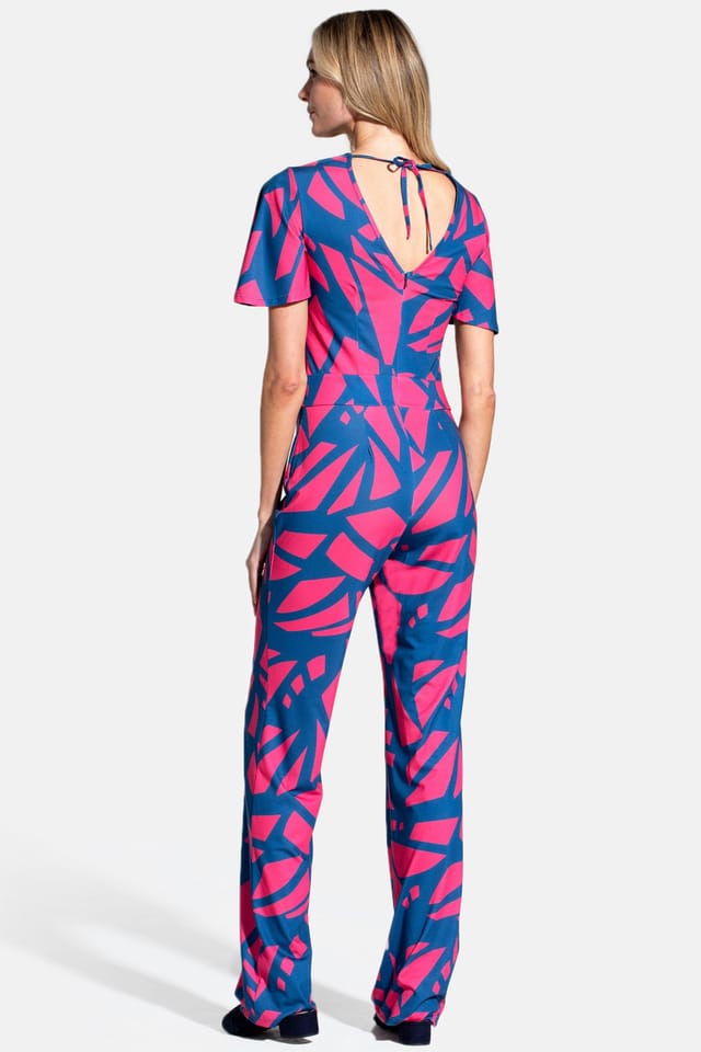 Hot Squash Hot Squash Women's Straight Leg Jumpsuit with V-neck & Flare Sleeves in Teal - 3