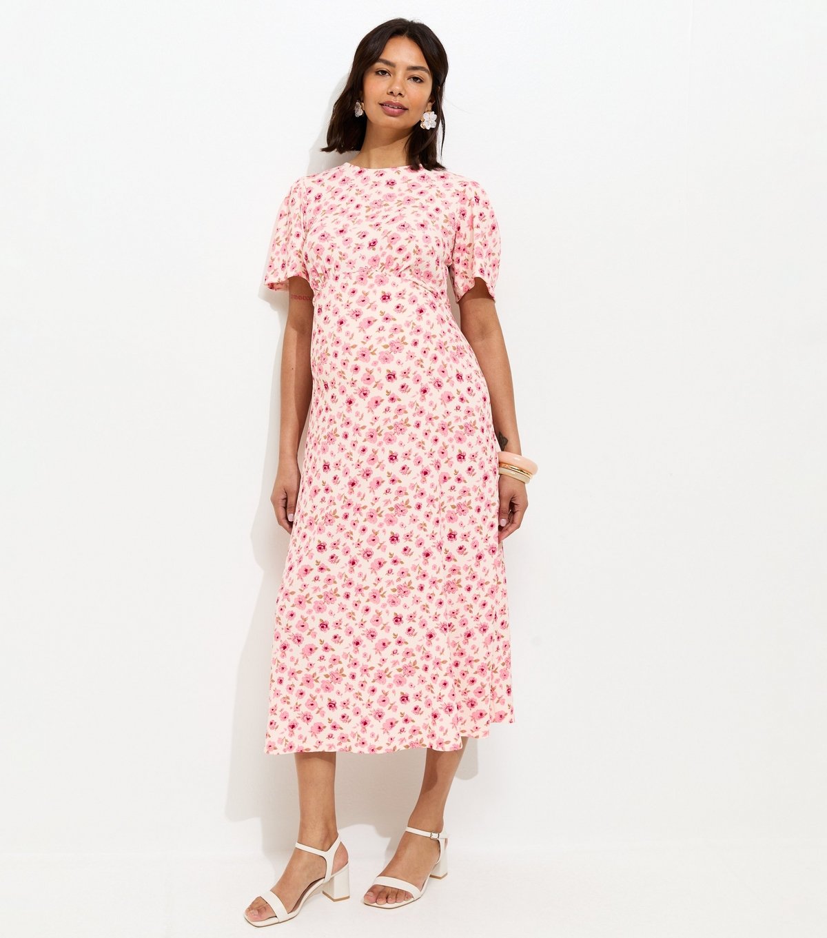 New Look Women's Maternity Pink Floral Print Short Sleeve Midi Dress New Look - 3