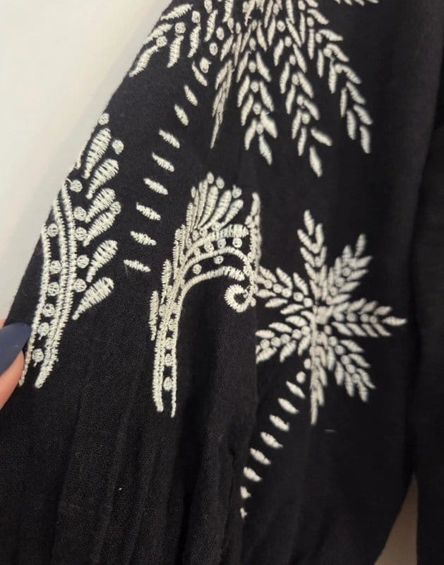 White Stuff Ladies size 16 White Stuff Black 100% Cotton Embroidered Long Sleeve Top blouse - 1