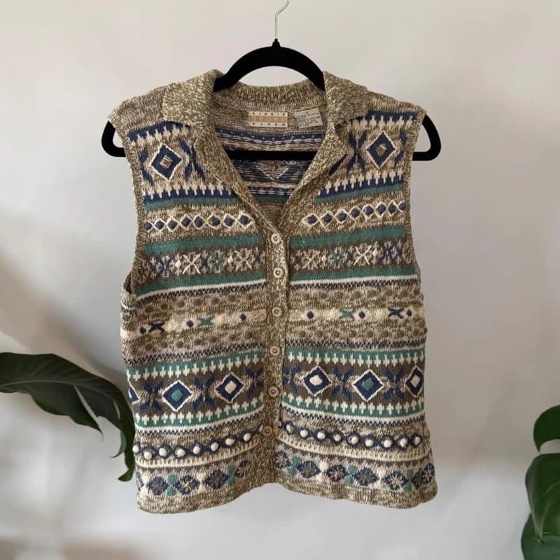 Sigrid Olsen 90s Boho beige silk and cotton knitted Vest