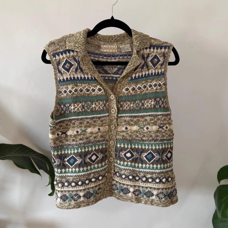 Sigrid Olsen 90s Boho beige silk and cotton knitted Vest - 1