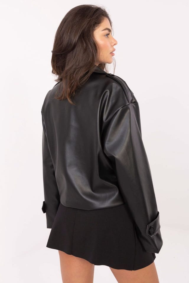 Love Lace Love Lace Women's Short Double Breasted Trench Coat with Epaulettes in Black - 3