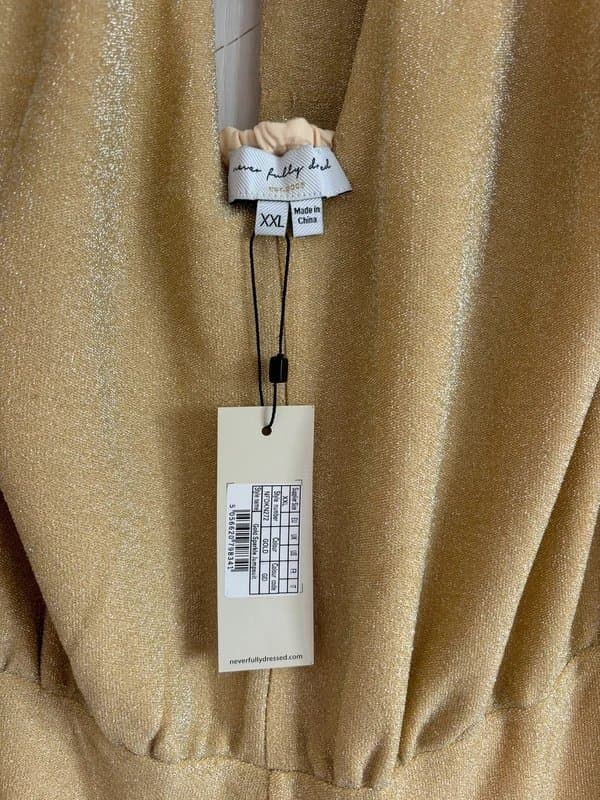 Never Fully Dressed Never Fully Dressed Gold Sparkle Halter Neck Open Back Wide Leg Jumpsuit Size XXL Brand New w Tags