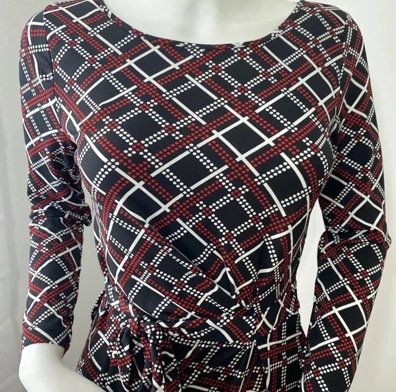 Anne Klein Anne Klein Women's Plaid Print Wrap Black Red Plaid Elegant Dresses Size 6