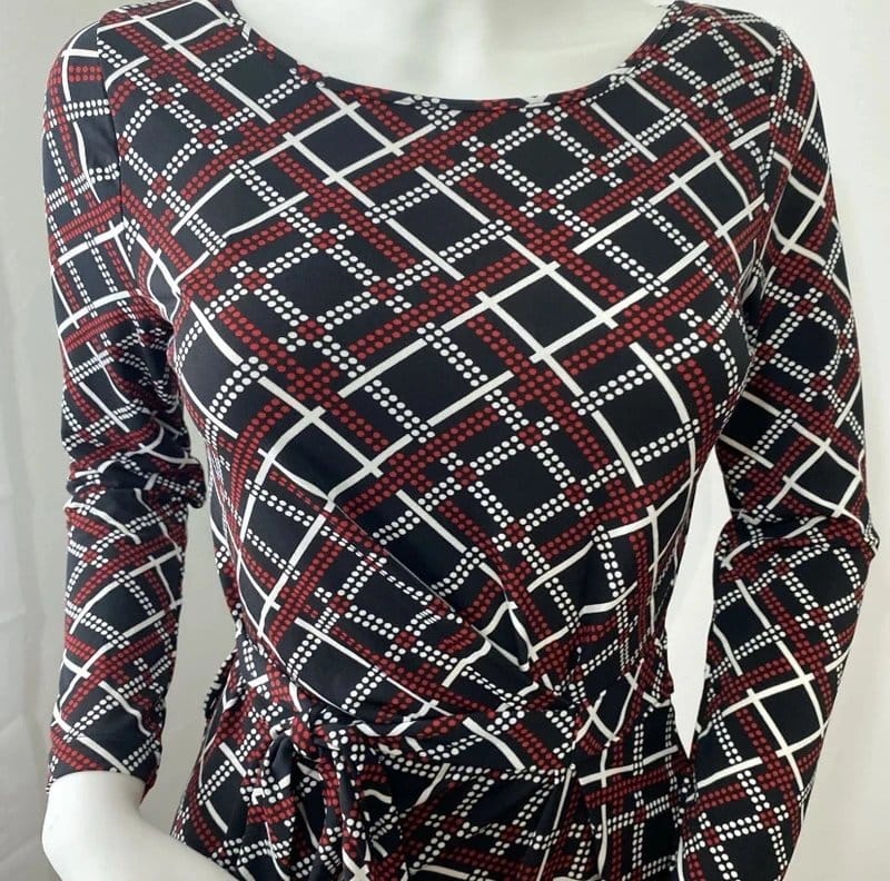 Anne Klein Anne Klein Women's Plaid Print Wrap Black Red Plaid Elegant Dresses Size 6 - 1