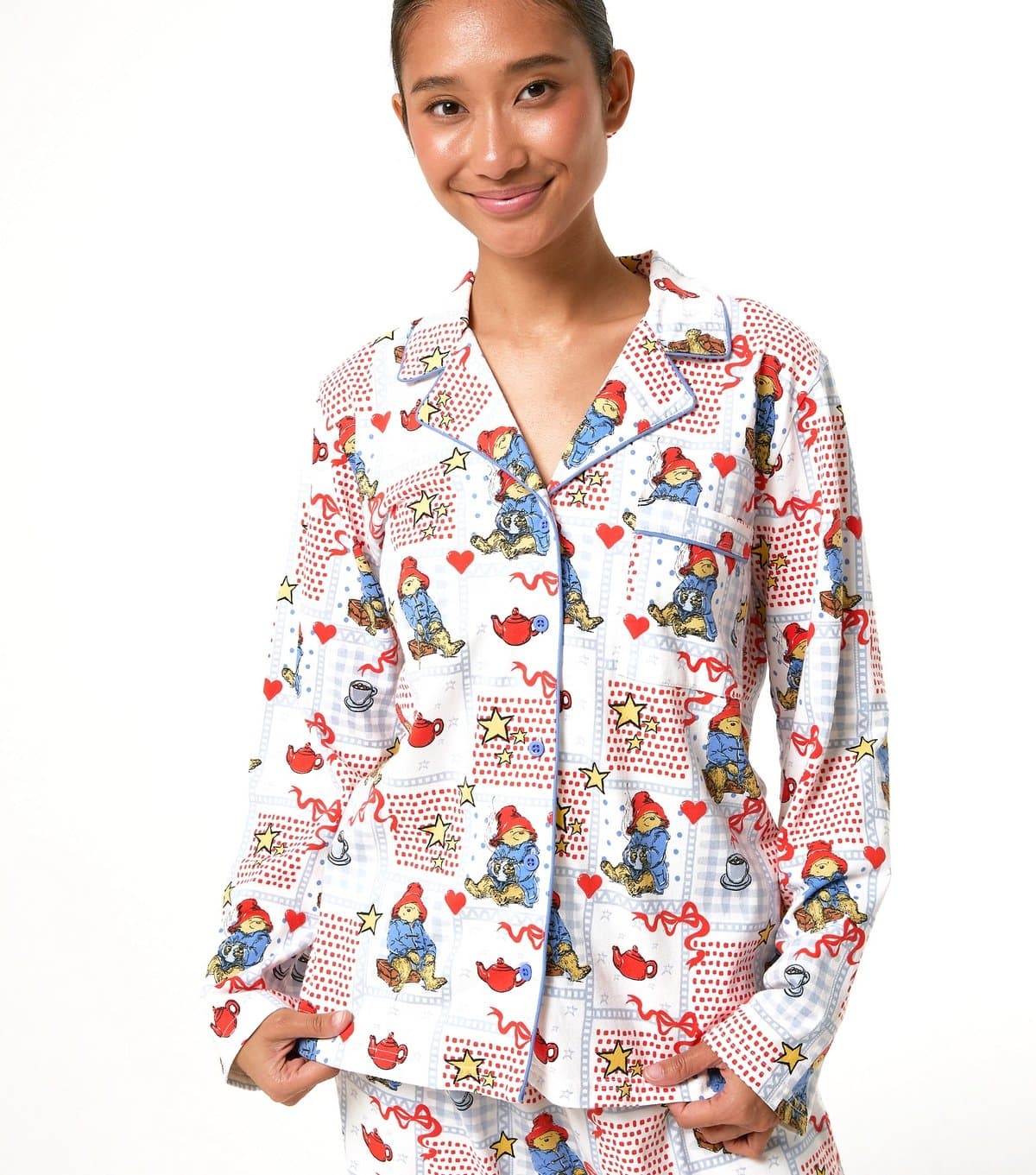 Skinnydip Women's White Cotton Paddington Bear Print Shirt and Trousers Pyjama Set With Scrunchie Skinnydip New Look
