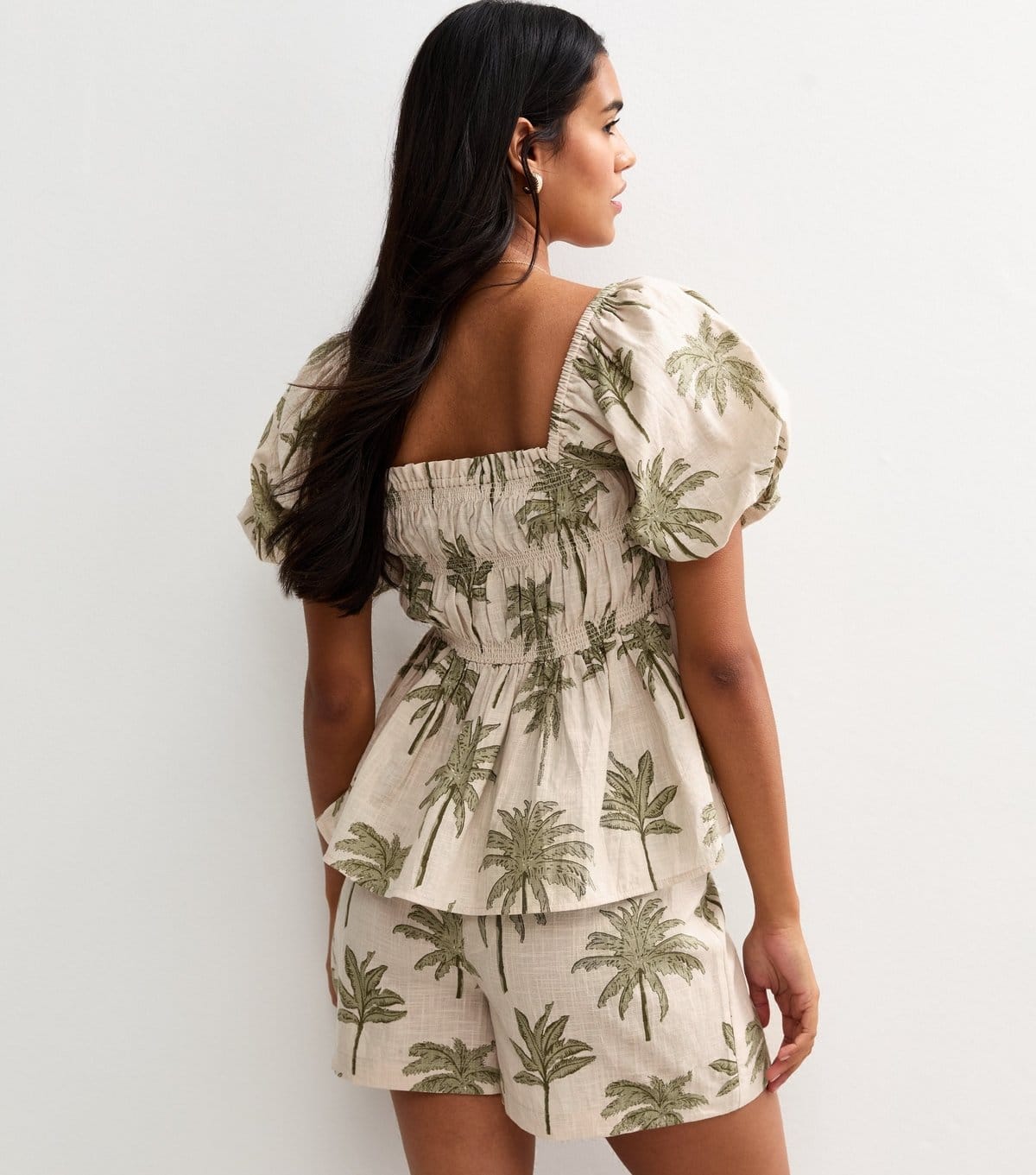 New Look Women's Cream Palm Print Puff Sleeve Milkmaid Top New Look - 4