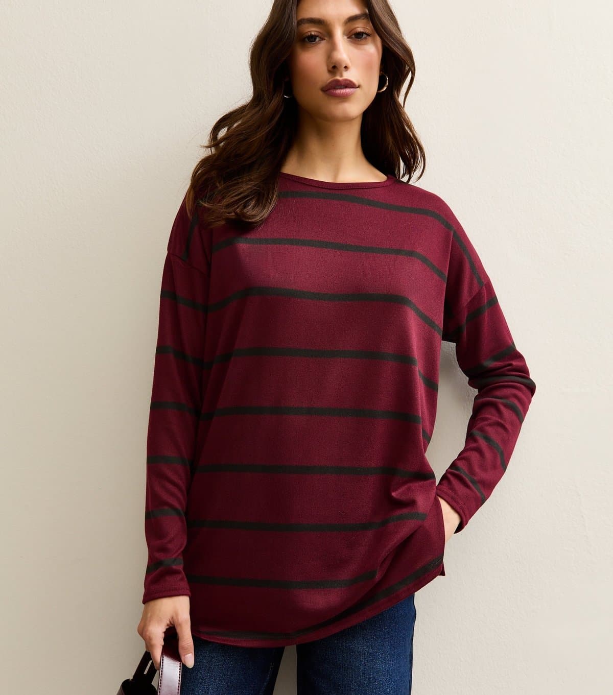 New Look New Look Burgundy Stripe Long Sleeve Top