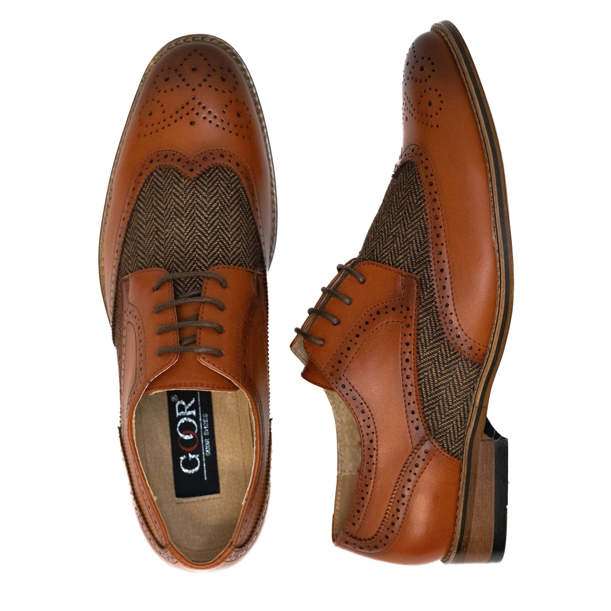 Goor Goor Men's 4 Eye Leather Lined Brogue Gibson Shoe in Tan - 4