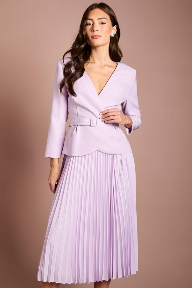 Coast Coast Women's Crepe Bodice Long Sleeve Pleated Midi Dress in Lilac - 2