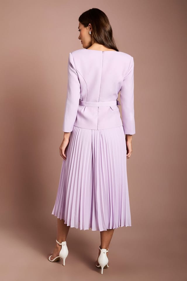 Coast Coast Women's Crepe Bodice Long Sleeve Pleated Midi Dress in Lilac - 3