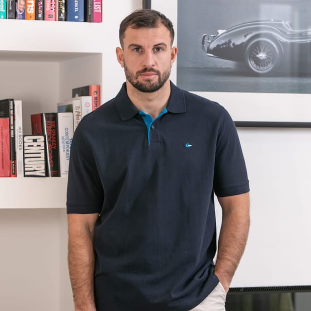 Peter Gribby Peter Gribby Men's Mens Short Sleeve Solid Colour Pique Polo in Navy - 2