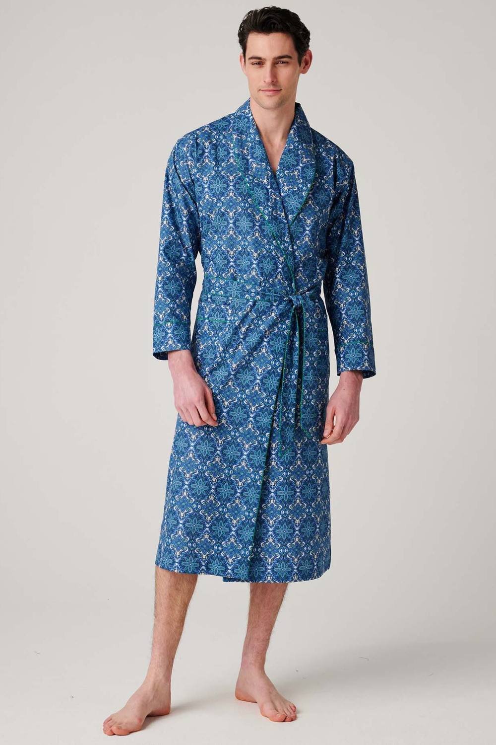 British Boxers British Boxers Men's "Marrakesh Paisley" Crisp Cotton Dressing Gown in Bright Blue - 2