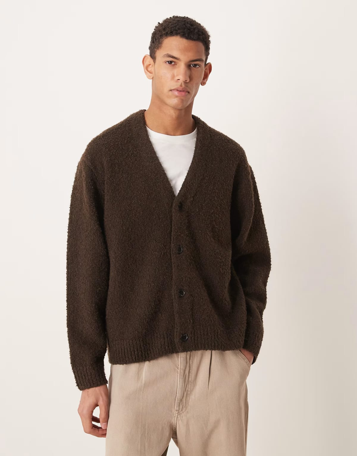 ASOS Abercrombie & Fitch boucle vintage cardigan in brown - 1