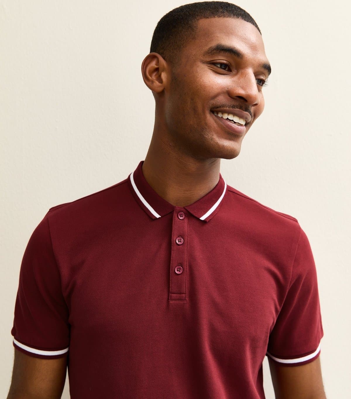 New Look Men's Light Burgundy Regular Contrast Tipping Pique Polo Top New Look