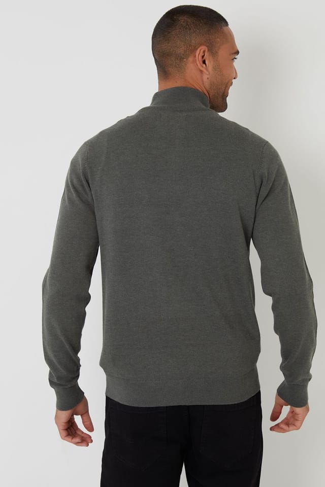 Threadbare Threadbare Men's Funnel Neck Quarter Zip Knitted Jumper in Green - 2