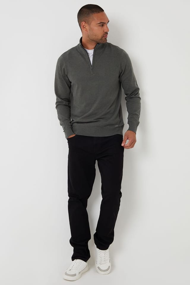 Threadbare Threadbare Men's Funnel Neck Quarter Zip Knitted Jumper in Green - 3