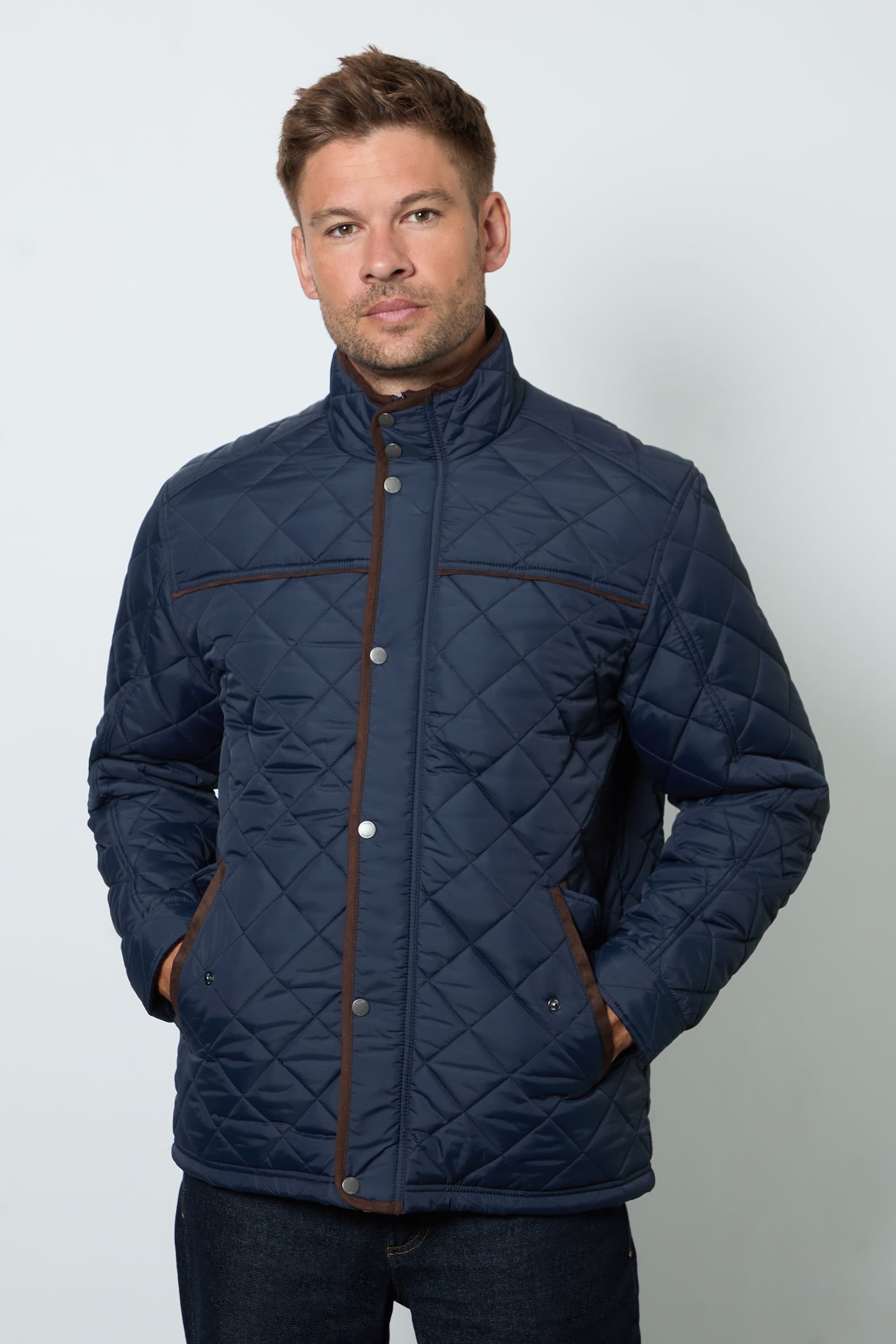 Maine Maine Men's Navy Funnel Neck Diamond Quilted Jacket