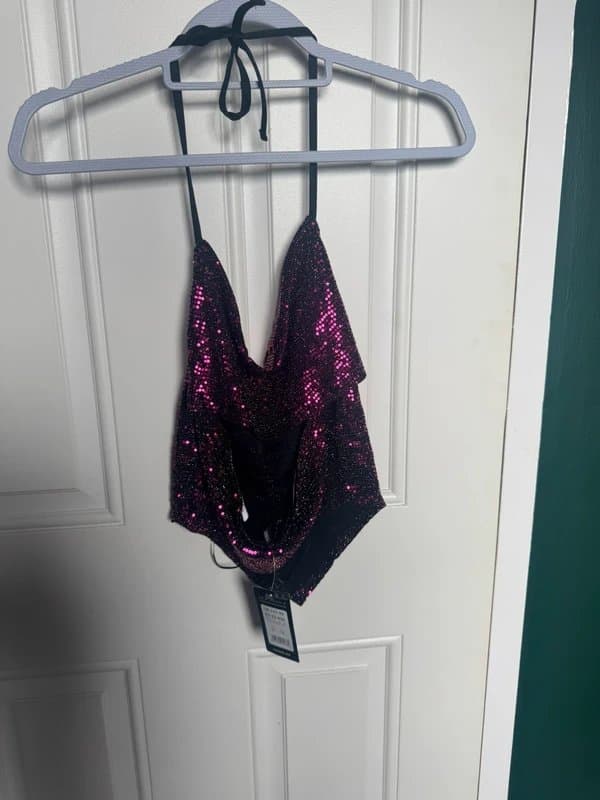 New Look Pink cowl neck glitter halter neck