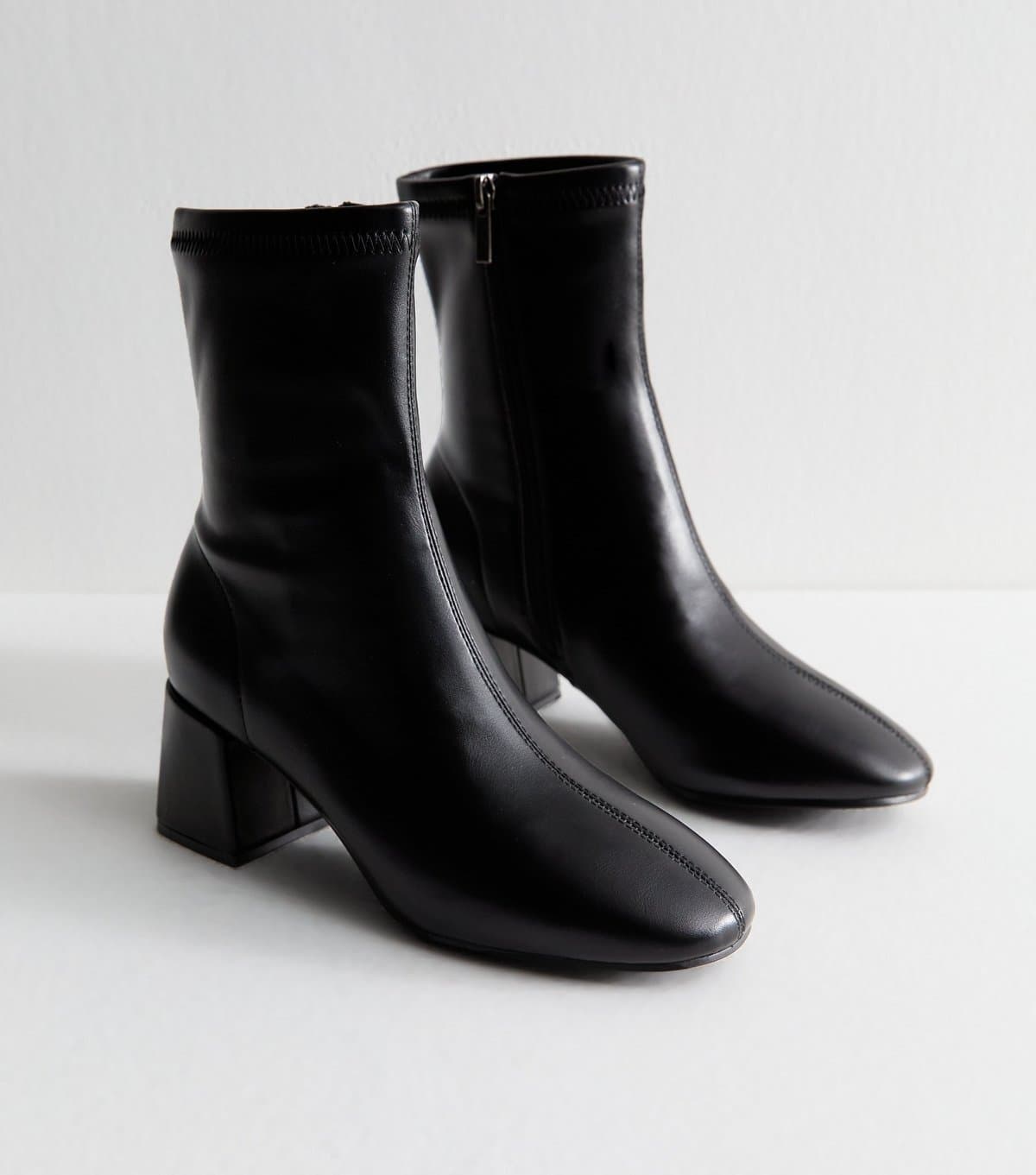 New Look New Look Black Faux Leather Block Heel Ankle Boots