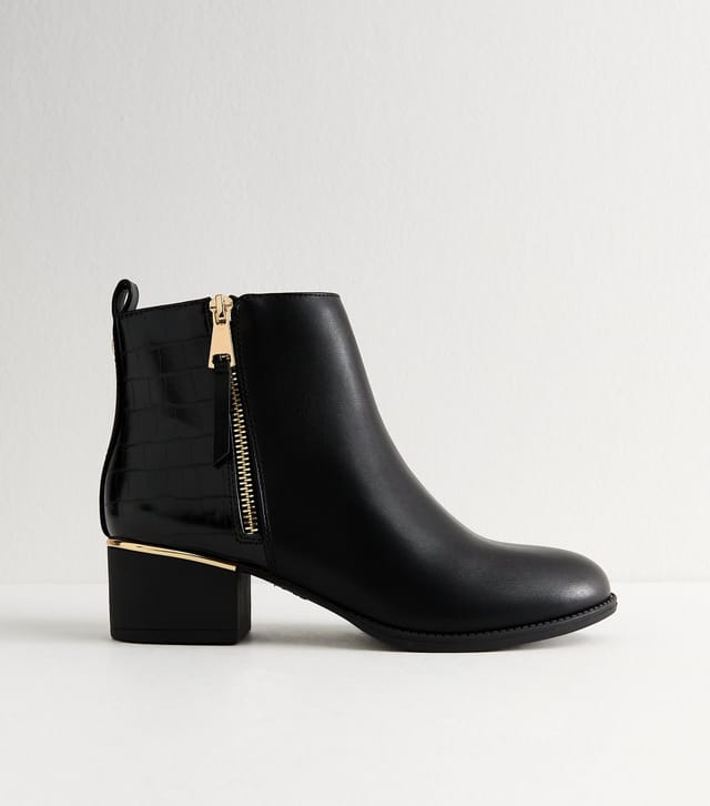 New Look Women's Black Faux Leather Block Heel Ankle Boots Vegan New Look - 2