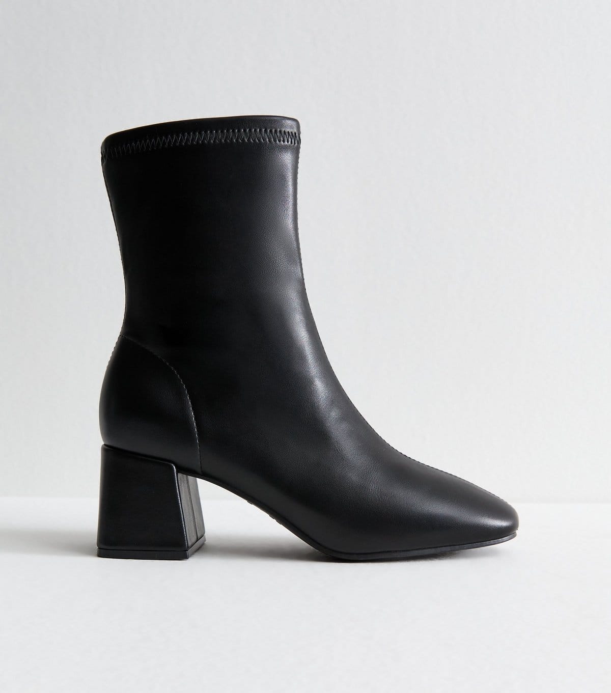 New Look Women's Black Faux Leather Block Heel Ankle Boots Vegan New Look - 4